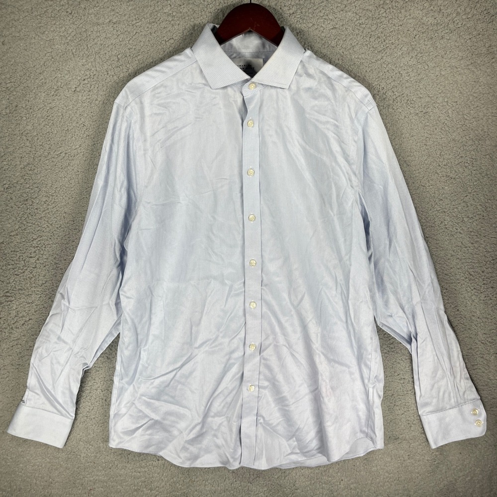 Charles Tyrwhitt Mens 17/37 Slim Fit Non Iron Dress Shirt Blue Micro Check